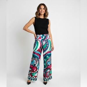Zara - Geometric Floral Print Wide Leg Pants Multi-Color- High Waist - Large-NWT